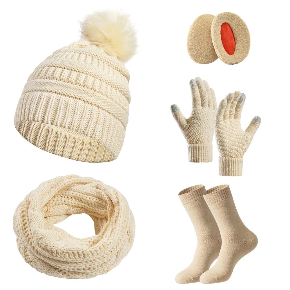 7673 Winter Beanie Hat Scarf Gloves Set ,Beanie Ear muffs Knit Scarf